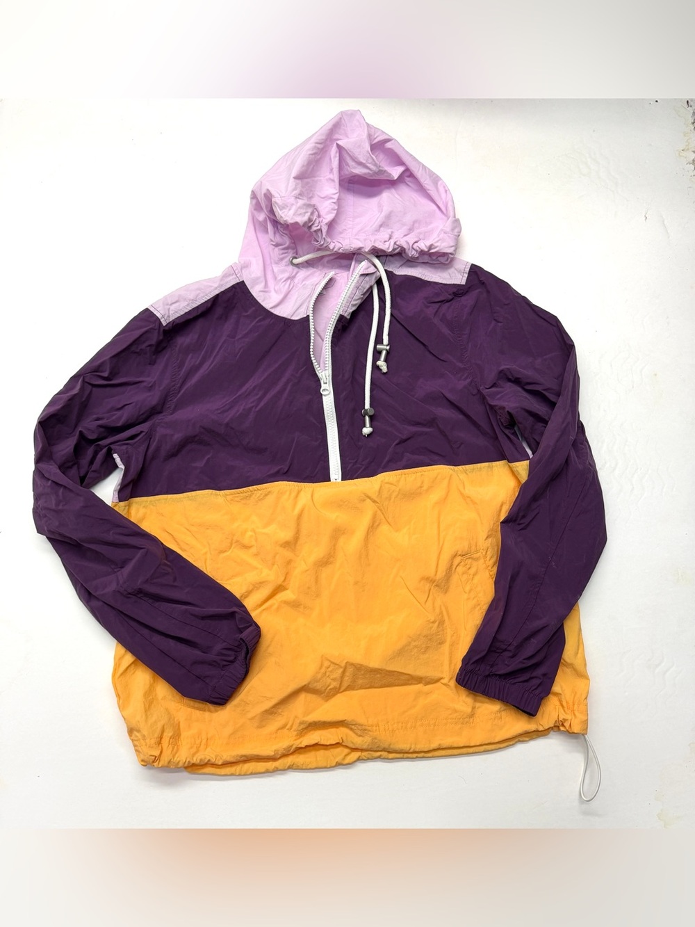 Old Navy Purple & Yellow Hooded Windbreaker Anorak Raincoat Jacket Nylon